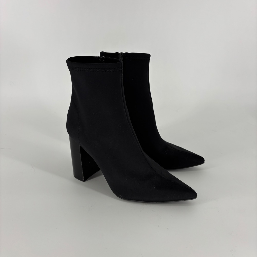 Jeffrey Campbell Raven Bootie Black Women Size 7.5 Fabric Pointed Toe Block Heel - Picture 1 of 14